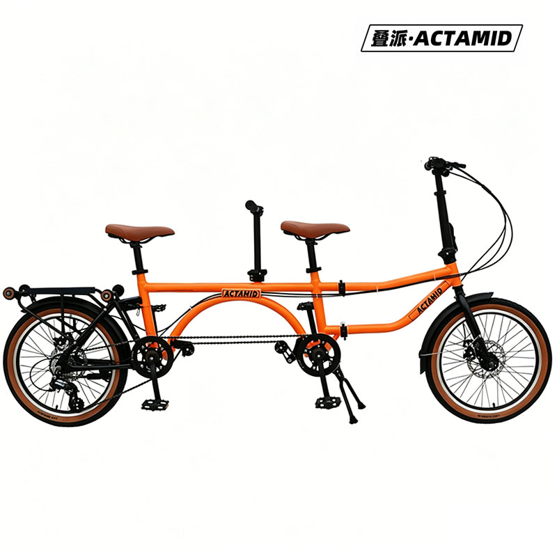 ACTAMID 20Inch Folding Tandem Bike 7 Speeds City Travel Tandem Bicycles Brompton Style