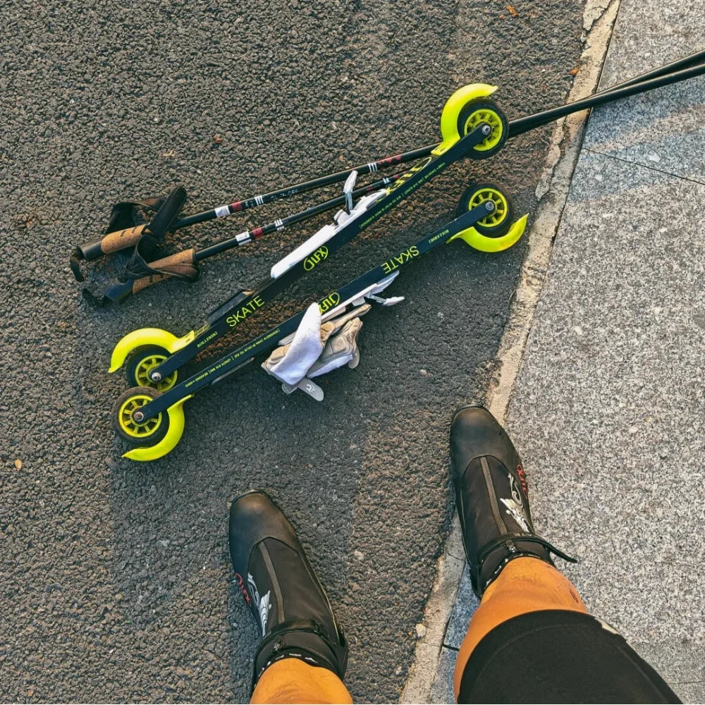 610mm Roller skiing Skate Binding NNN Black Rollerski Skating Medium Wheels For Cross-Country XC Ski Rollerskier Race Train