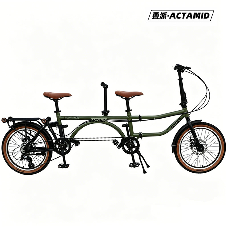 ACTAMID 20Inch Folding Tandem Bike 7 Speeds City Travel Tandem Bicycles Brompton Style